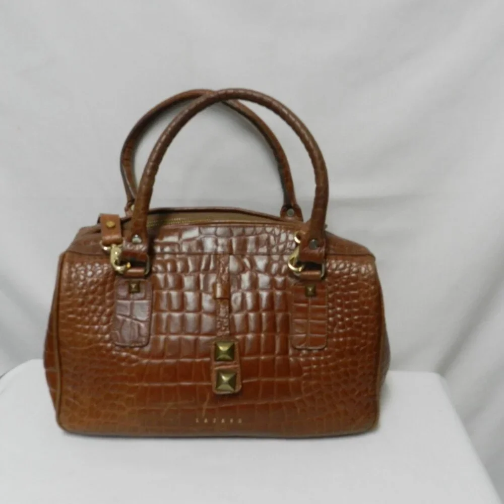 Lazaro Vintage Alligator embossed Leather satchel bag purse tote brown zip top